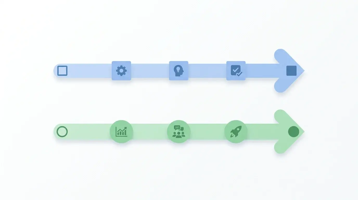 Two parallel workflow arrows — a stock-trading workflow with square data points above, a forex workflow with circular pair points below — different data structures, different tools