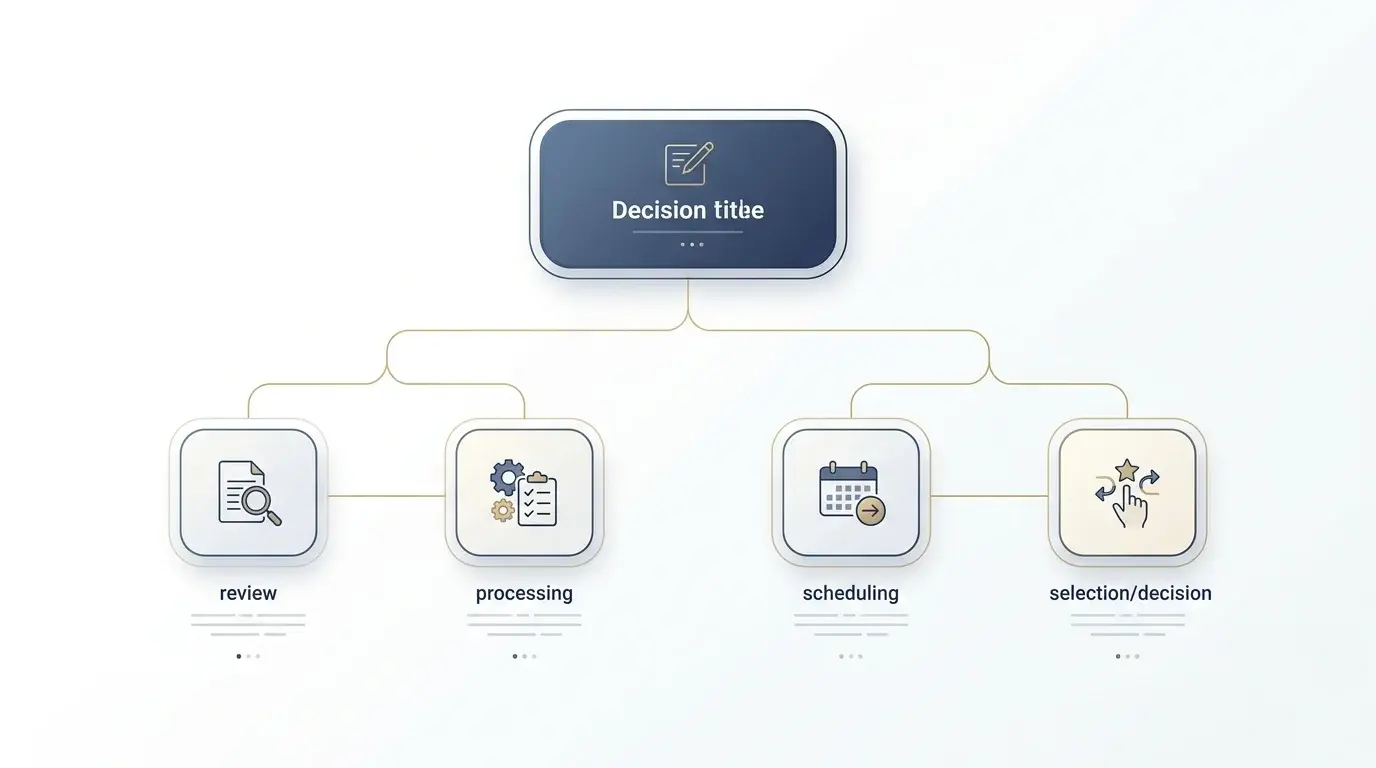 Decision-tree flowchart branching from a single root into tool choices — stock AI path leading to equities scanners, forex AI path leading to purpose-built FX research