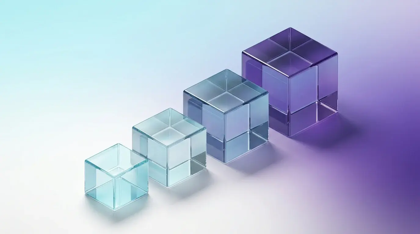 Ascending isometric cubes representing the pricing tiers of AI trading tools from free starter plans to premium professional subscriptions