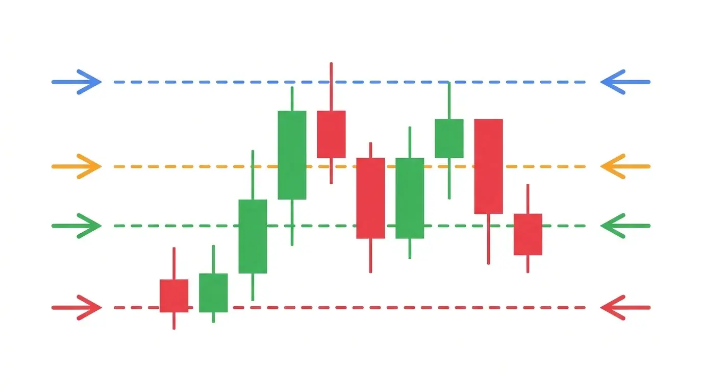 Editorial hero image showing a stack of stylized order tickets fanning out across a navy trading desk with a glowing candlestick chart in the background