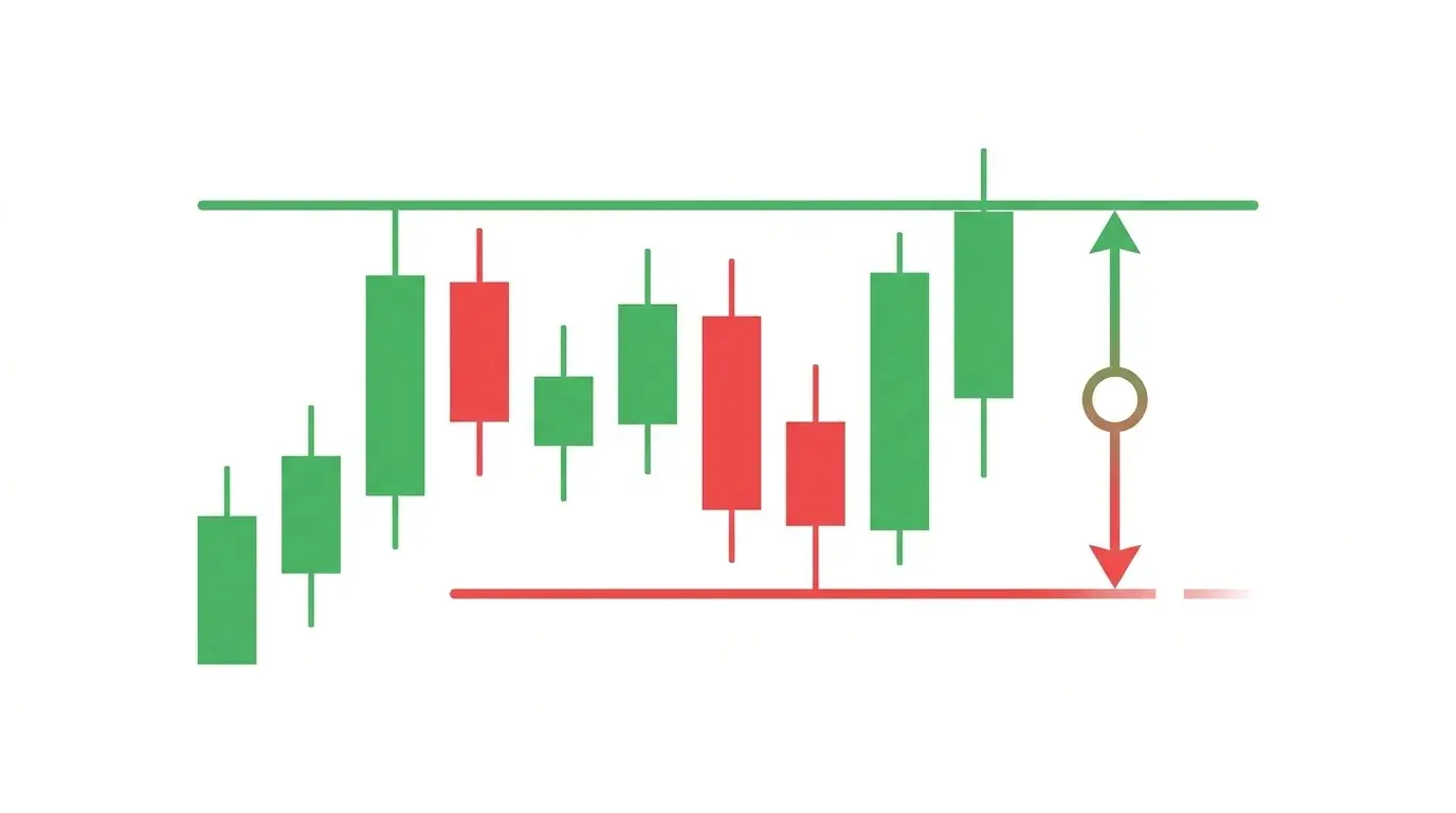 Chart diagram of an OCO order showing two linked working orders above and below current price, with a cancel symbol connecting them