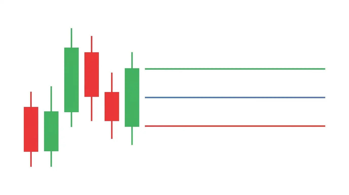 Chart diagram of a bracket order showing an entry level with a stop-loss line below and a take-profit line above, all placed together