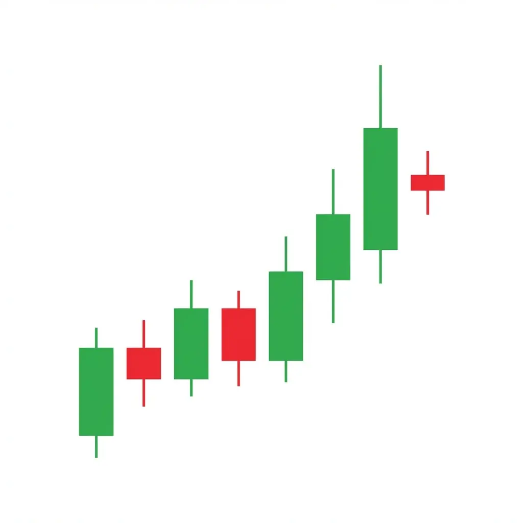 Bearish harami cross candlestick pattern with a doji candle contained within the body of the prior bullish candle, showing complete indecision after a strong move