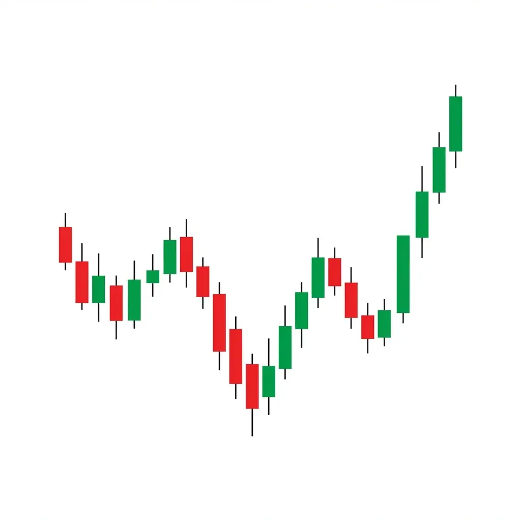 Inverse head and shoulders bullish reversal pattern with three troughs where the middle trough is deepest, neckline resistance, and upside measured move target