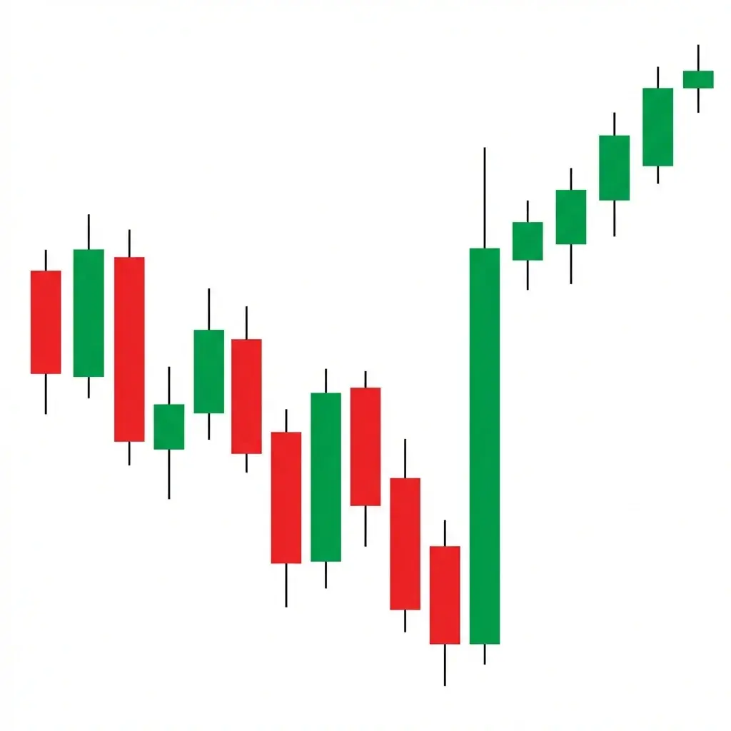 Bullish market structure break showing price breaking above a key swing high with strong momentum confirming a change of character from bearish to bullish trend