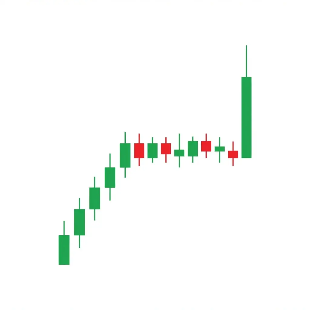 Wyckoff bullish reaccumulation pattern showing a mid-trend consolidation during an uptrend where institutions add to long positions before the next markup leg higher