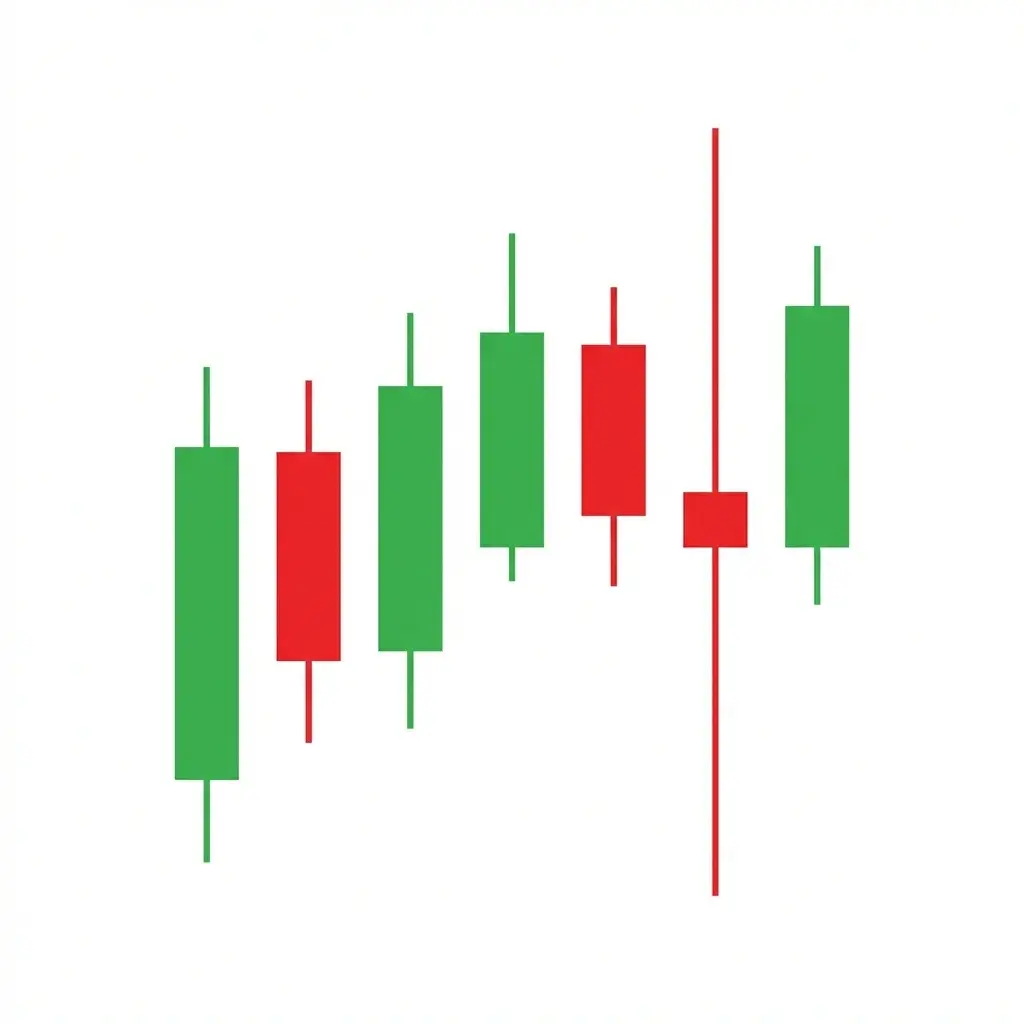 High wave candlestick pattern with very long upper and lower shadows and small body showing extreme volatility and uncertainty