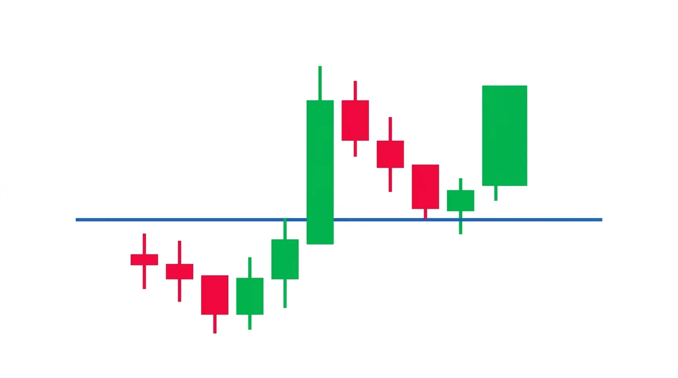 Chart diagram of a break and retest entry with price breaking above resistance, pulling back to retest the level from above, and bouncing with a green entry arrow and stop below the retest low
