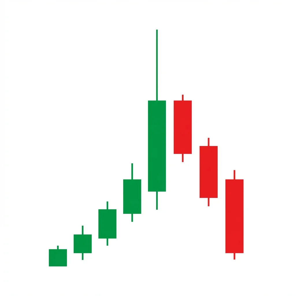 Buying climax pattern showing extreme high-volume rally that exhausts buyers and marks a bearish reversal point