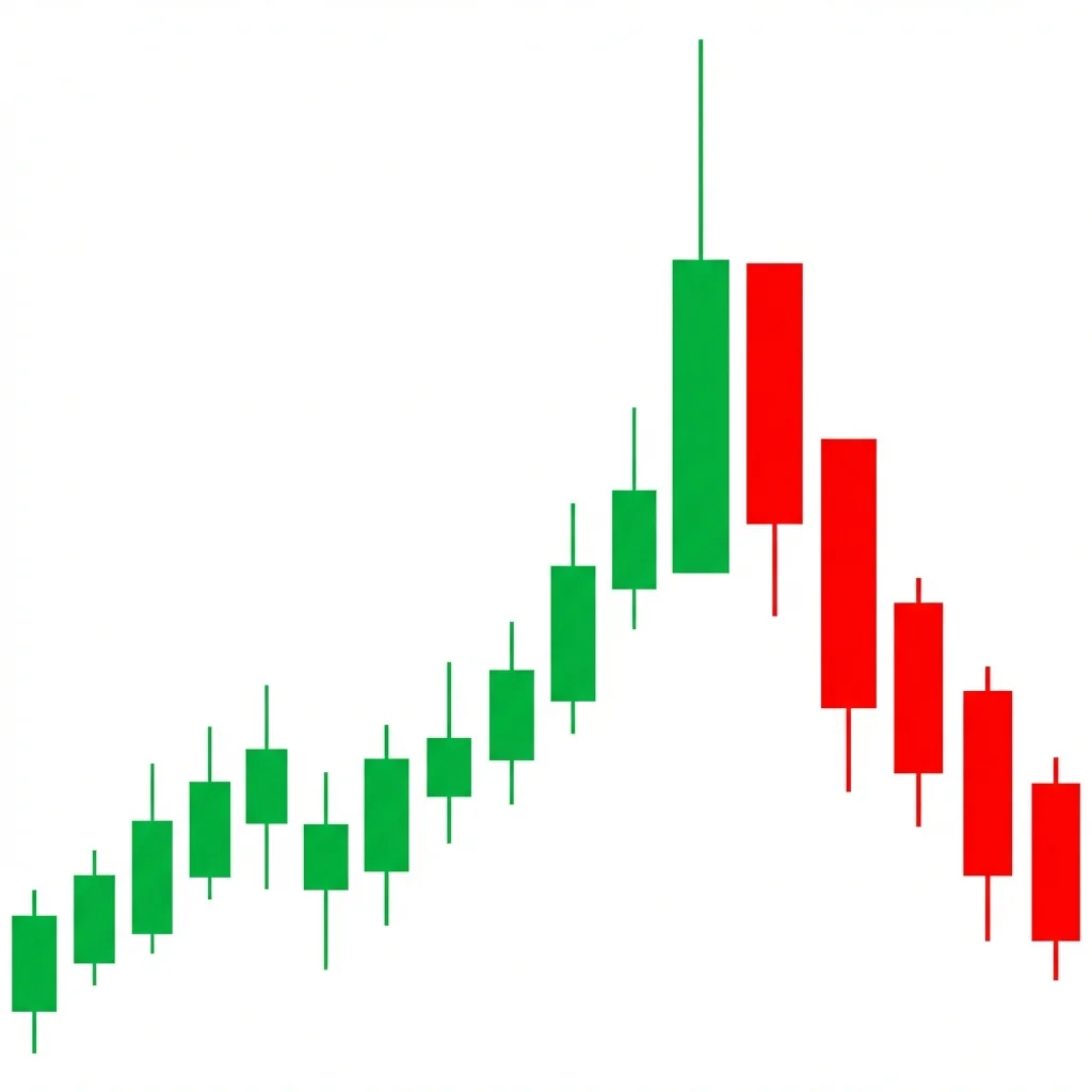 Bearish climax reversal pattern showing euphoric rally immediately followed by aggressive selling reversal on the same session