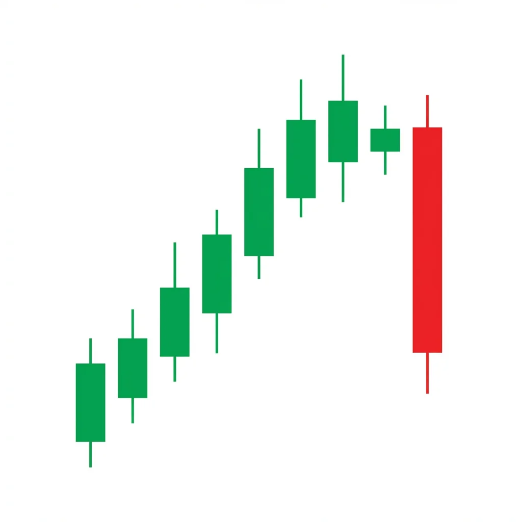 Bearish engulfing candlestick pattern with a large red candle completely engulfing the previous green candle, signaling a reversal from bullish to bearish momentum