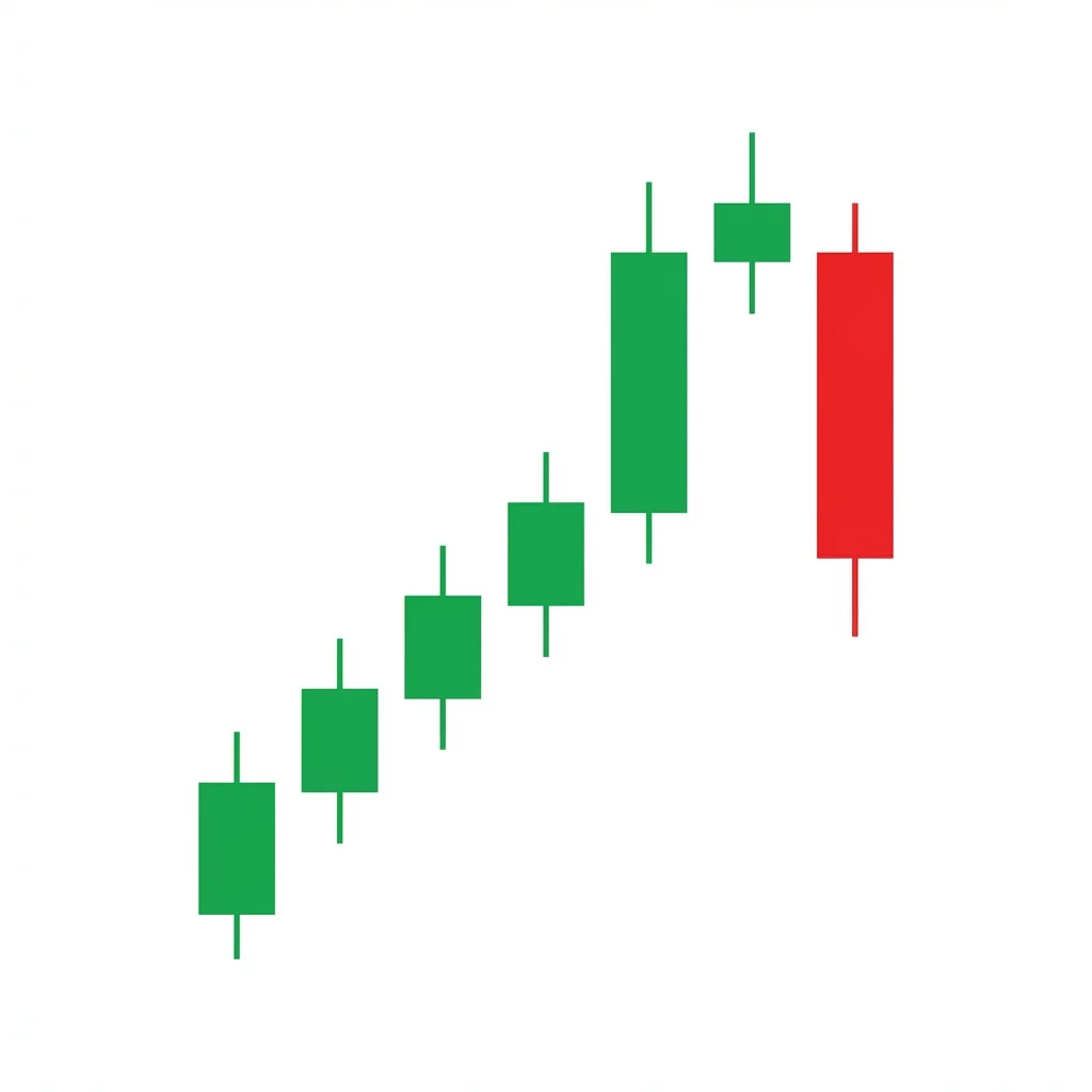 Evening star candlestick pattern showing three candles: a bullish candle, a small-bodied indecision candle gapping up, and a bearish candle closing into the first candle body