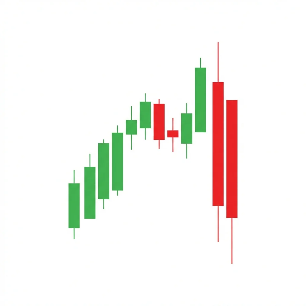 Exhaustion gap pattern showing a final climactic gap at the end of an extended trend with volume spike followed by immediate reversal and gap fill