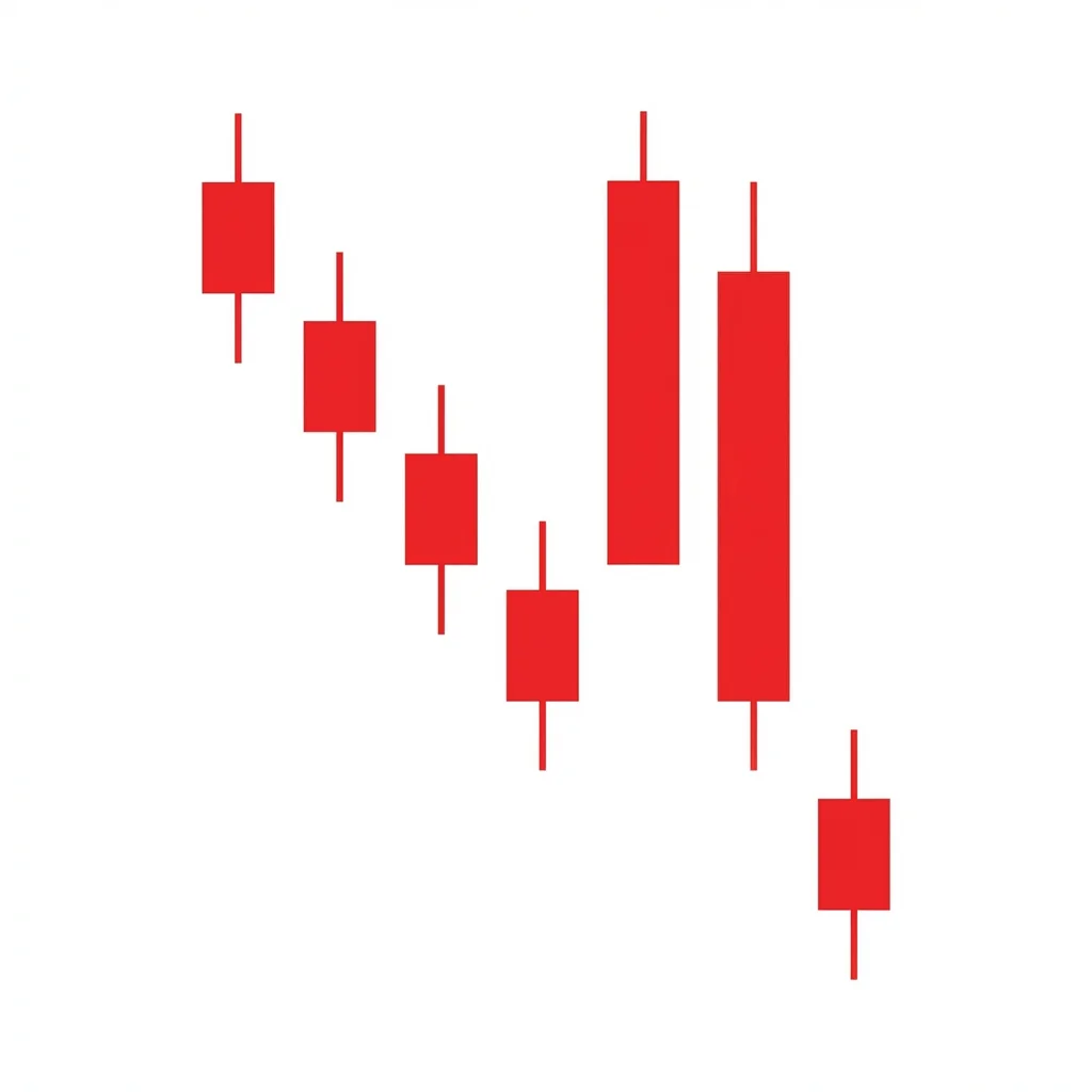 Bearish gap momentum pattern showing consecutive gap-down opens with expanding sell volume as institutions distribute positions aggressively
