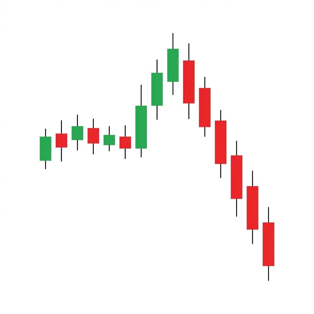 Bearish Power of Three ICT pattern showing accumulation range, manipulation spike above the range sweeping buy-side liquidity, then distribution sell-off closing near session lows