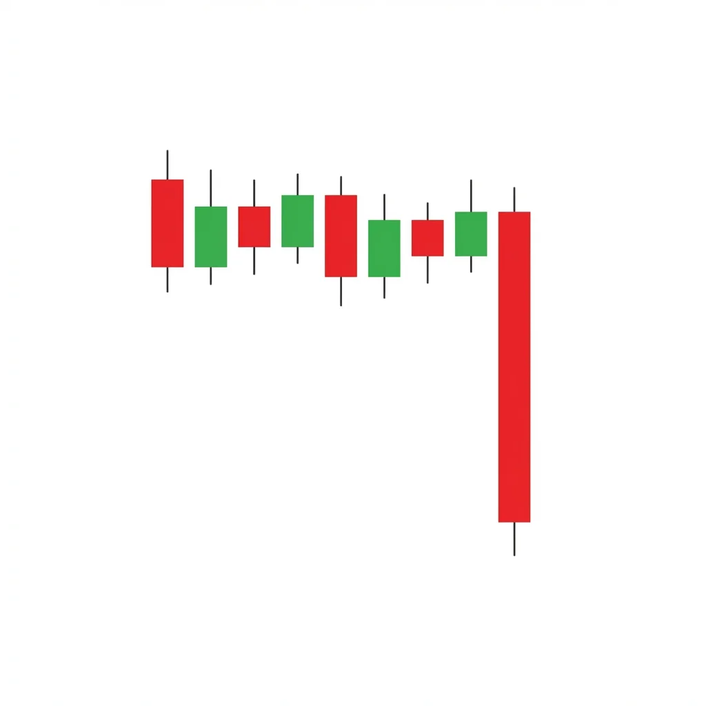 Rectangle breakdown chart pattern with price trading between horizontal support and resistance before breaking below support with increased volume