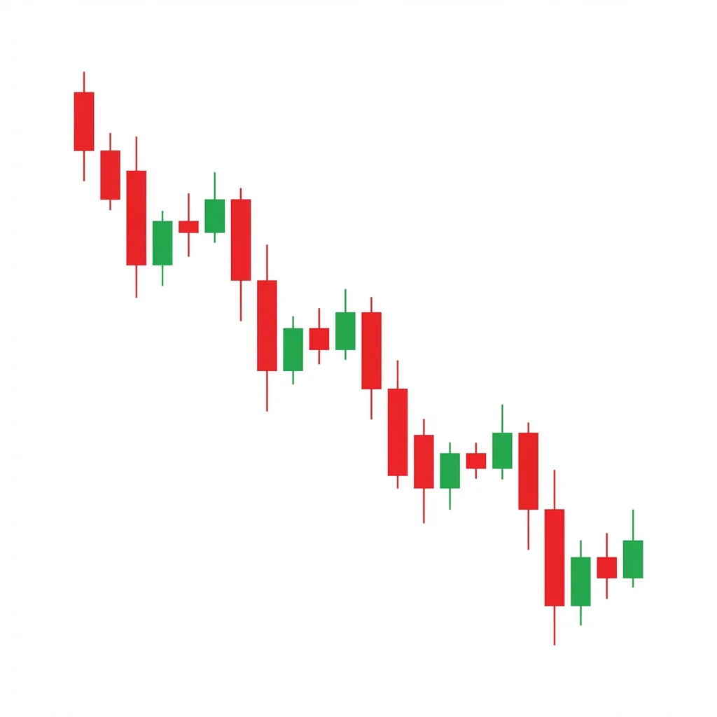 Staircase down bearish continuation pattern showing a series of candles making progressively lower highs and lower lows like steps descending