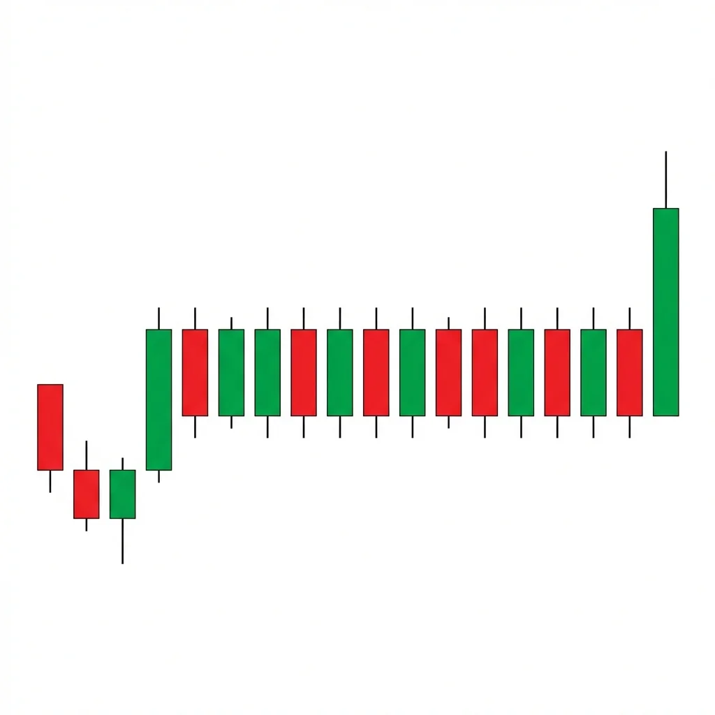 Wyckoff bullish accumulation schematic showing selling climax, automatic rally, secondary test, spring, sign of strength, and last point of support before markup phase