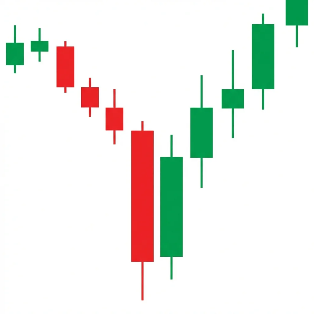 Bullish climax reversal pattern showing extreme sell-off immediately followed by aggressive buying reversal on the same session