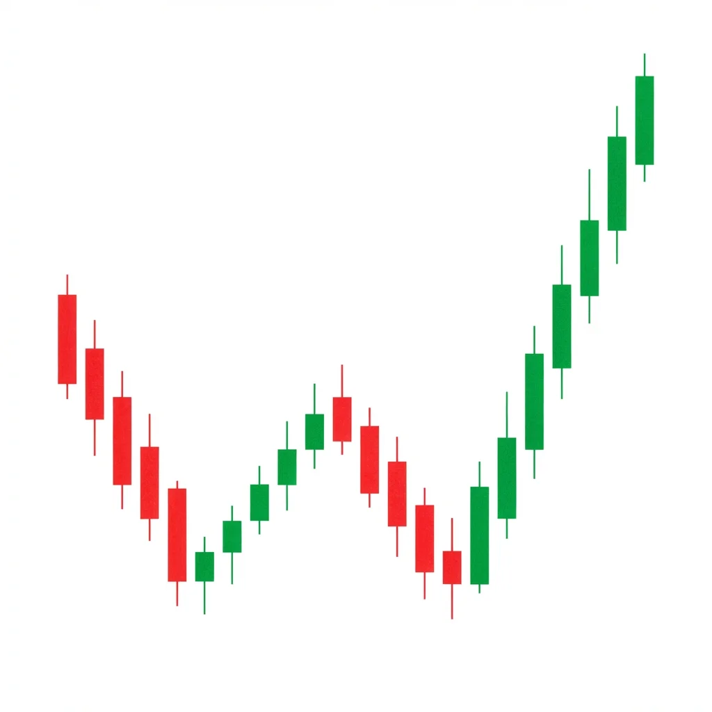 Double bottom bullish reversal pattern showing two equal troughs at support level with neckline resistance connecting the peak between troughs