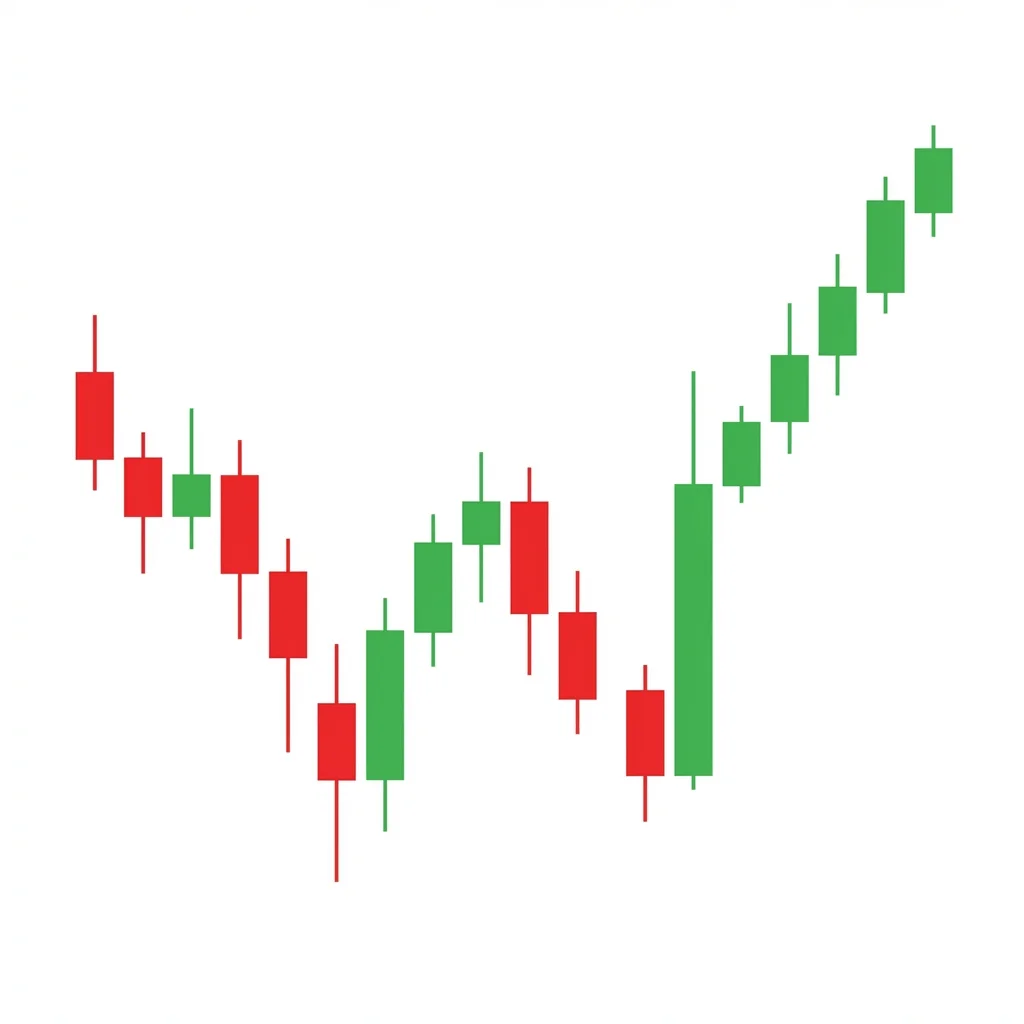 Double bottom breakout pattern showing price breaking above neckline resistance with strong buying volume and measured move price target to the upside