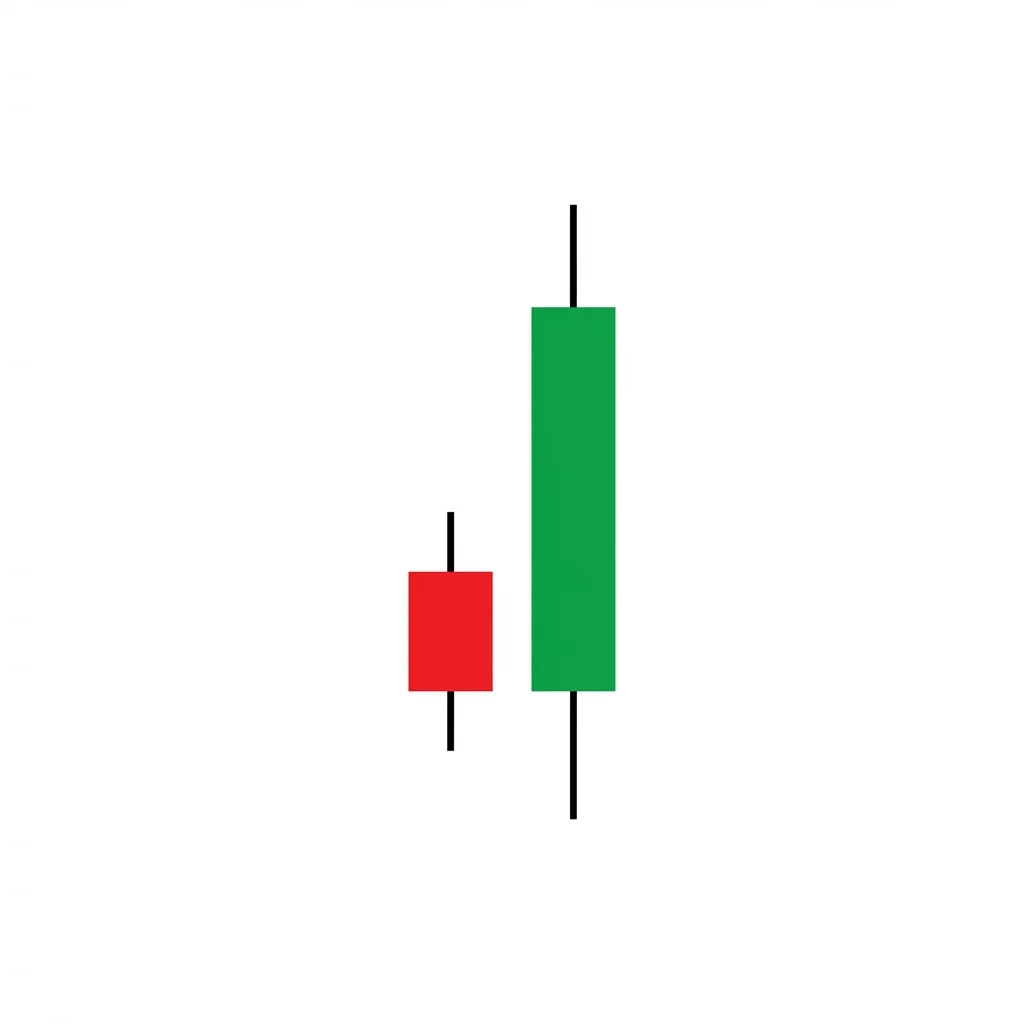 Bullish engulfing candlestick pattern with a large green candle completely engulfing the previous red candle at a downtrend support level