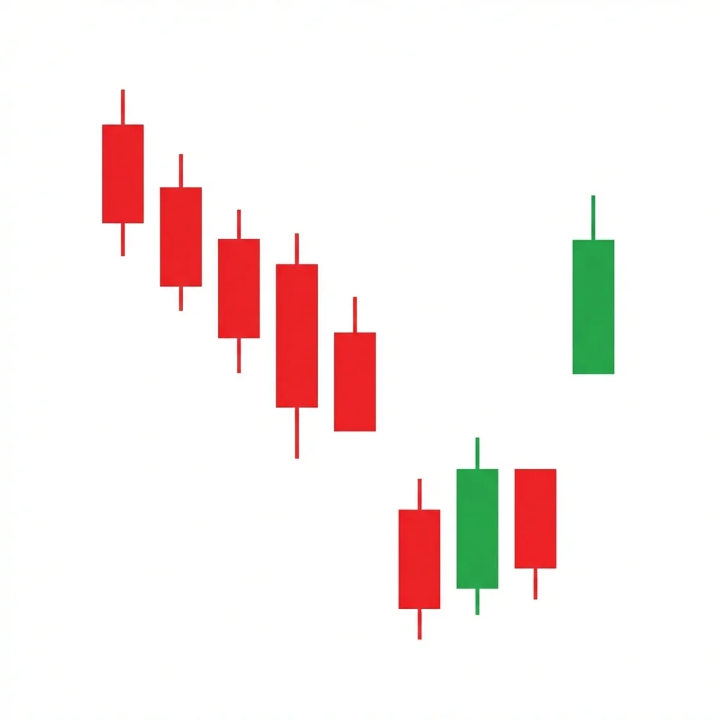 Bullish island reversal pattern showing price gapping down creating an isolated low then gapping back up to reverse the downtrend