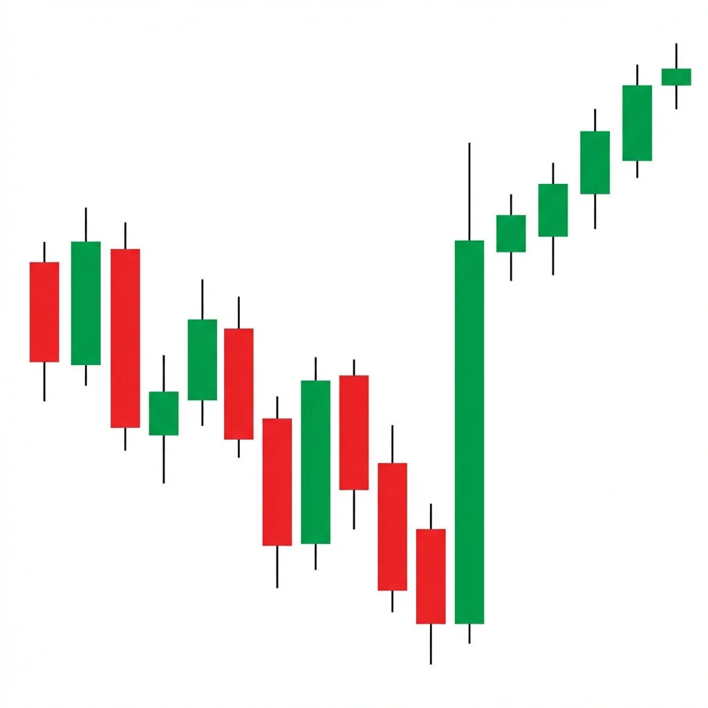 Bullish market structure break showing price breaking above a key swing high with strong momentum confirming a change of character from bearish to bullish trend