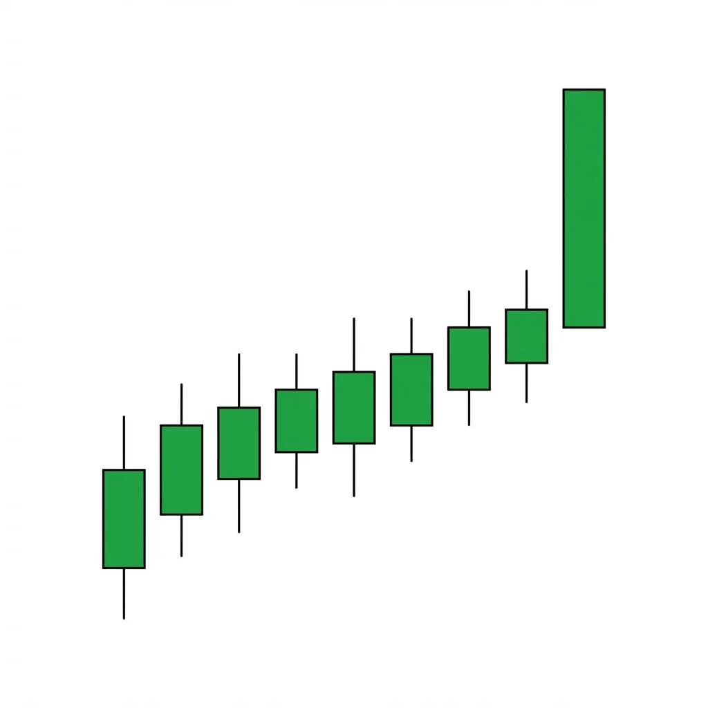 Bullish marubozu candlestick with no upper or lower wicks showing total buyer dominance and strong upward momentum