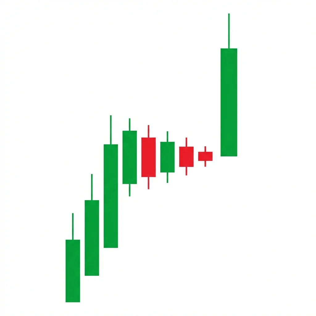 Bullish pennant chart pattern with a strong rally followed by converging trendlines forming a small symmetrical triangle before breaking higher