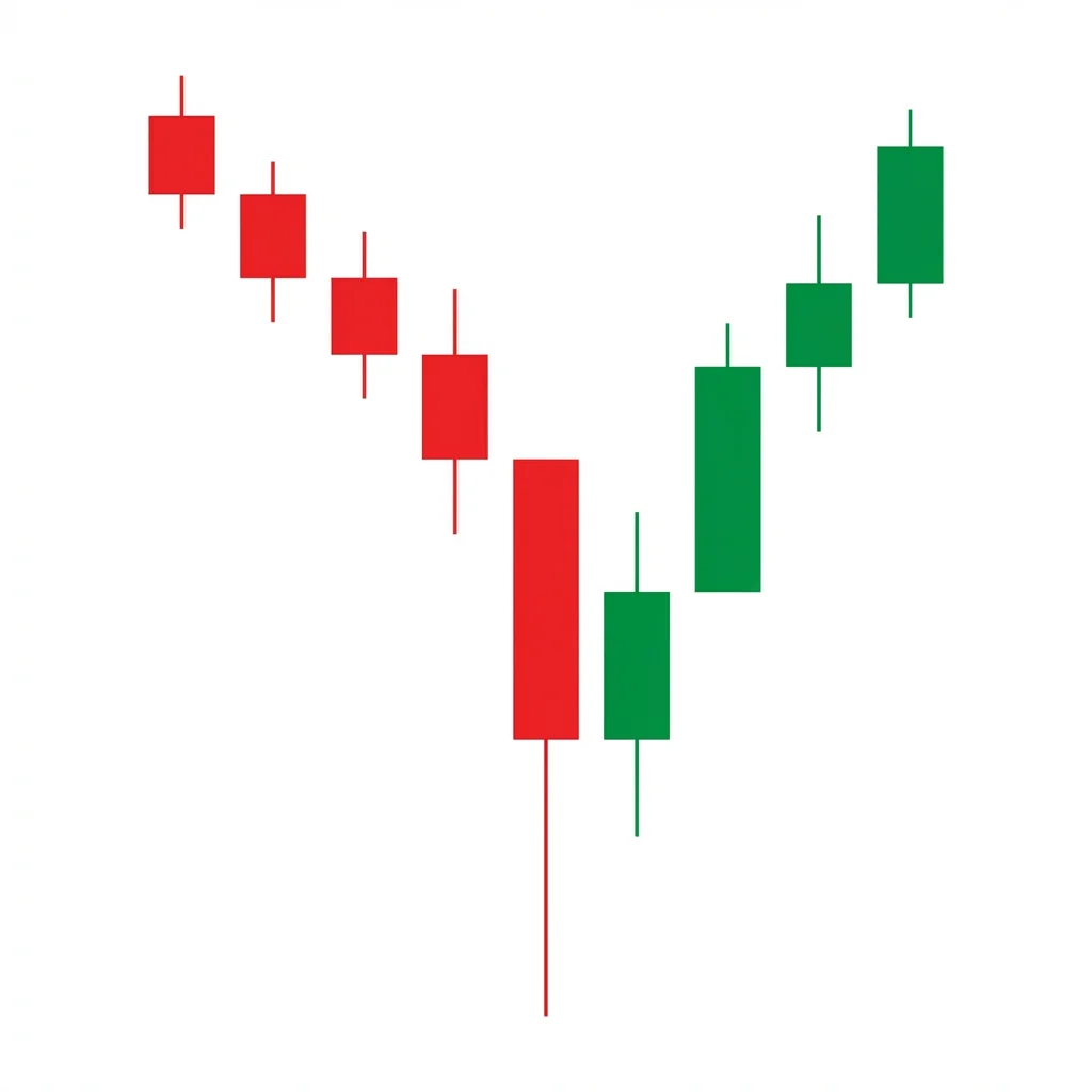 Selling climax pattern showing extreme high-volume sell-off that exhausts sellers and marks a bullish reversal point