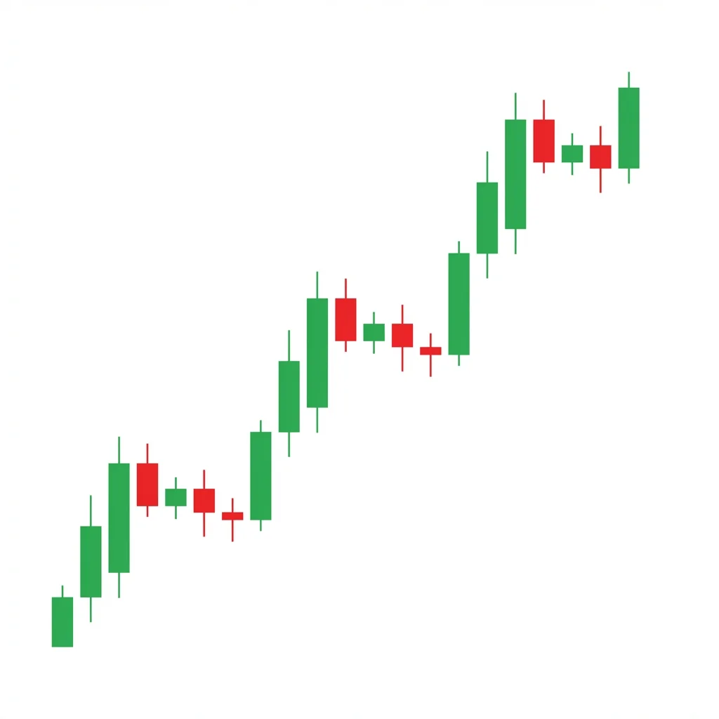 Staircase up bullish continuation pattern showing a series of candles making progressively higher highs and higher lows like steps climbing upward