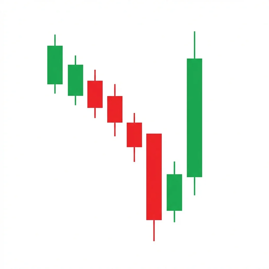 Three Inside Up bullish reversal pattern with a large bearish candle followed by a smaller bullish candle inside its body and a third bullish candle closing above the first candle high