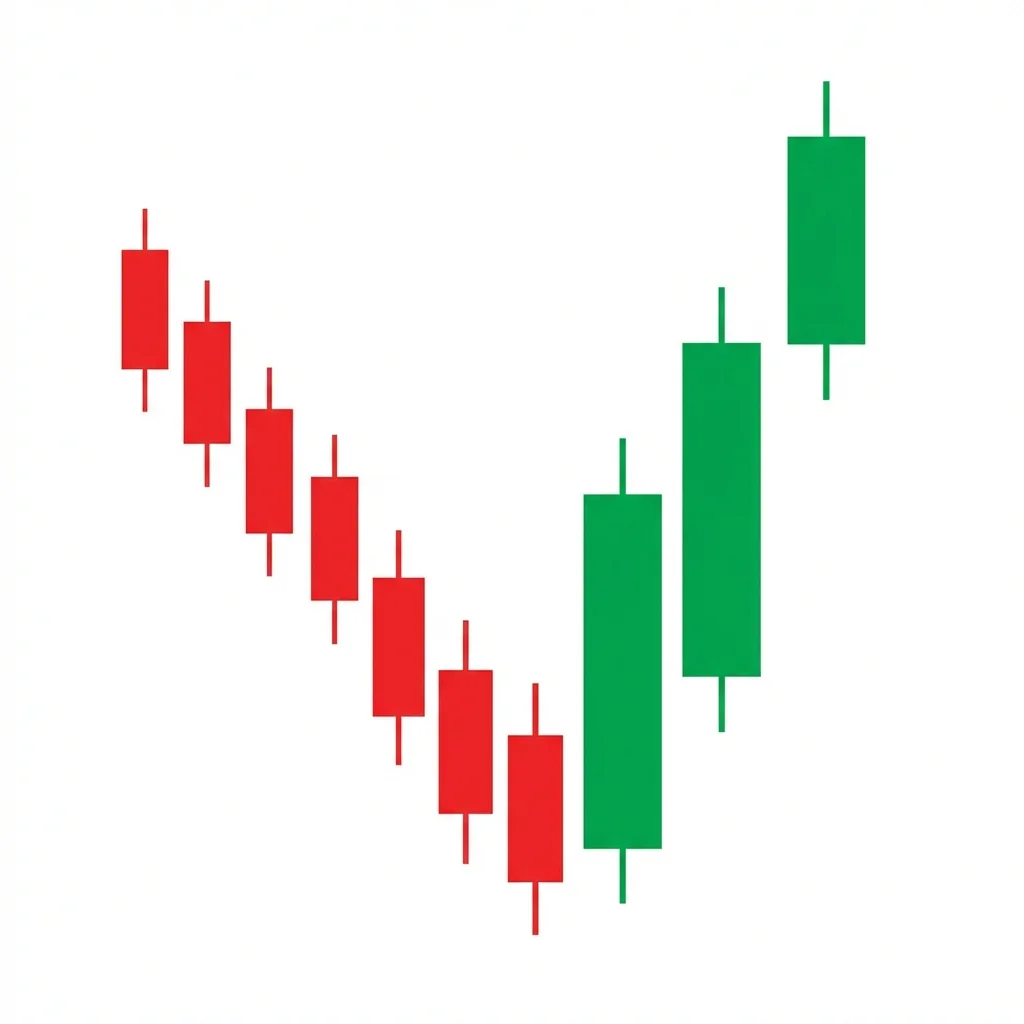 Three White Soldiers bullish reversal pattern showing three consecutive long-bodied green candles each closing near their highs after a downtrend