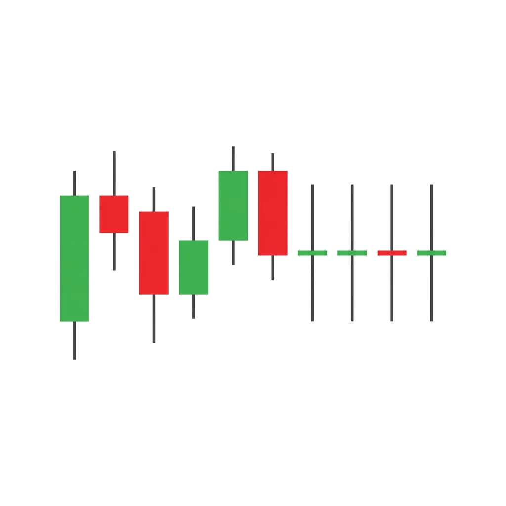 Doji cluster pattern showing multiple consecutive doji candles forming a tight consolidation zone before a breakout