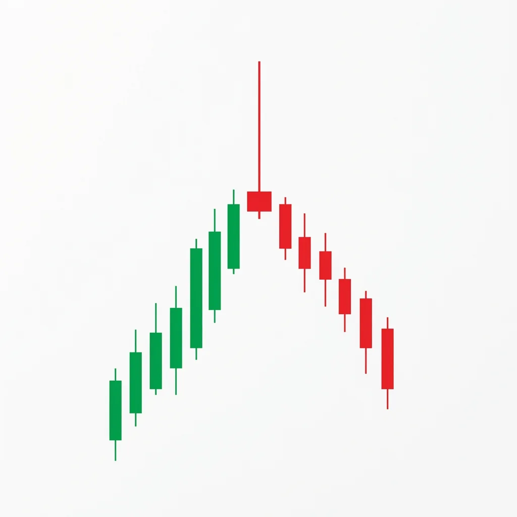 Shooting star doji or gravestone doji candlestick with long upper shadow and no lower shadow showing seller rejection of higher prices