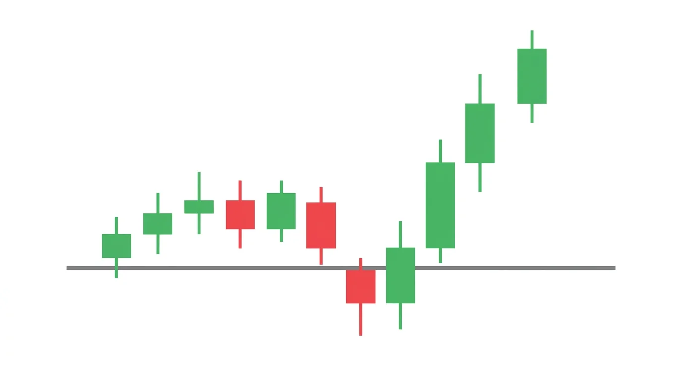 M5 chart diagram showing price breaking briefly below a key support level then reclaiming it with a strong bullish close, trapping short sellers who entered on the breakdown