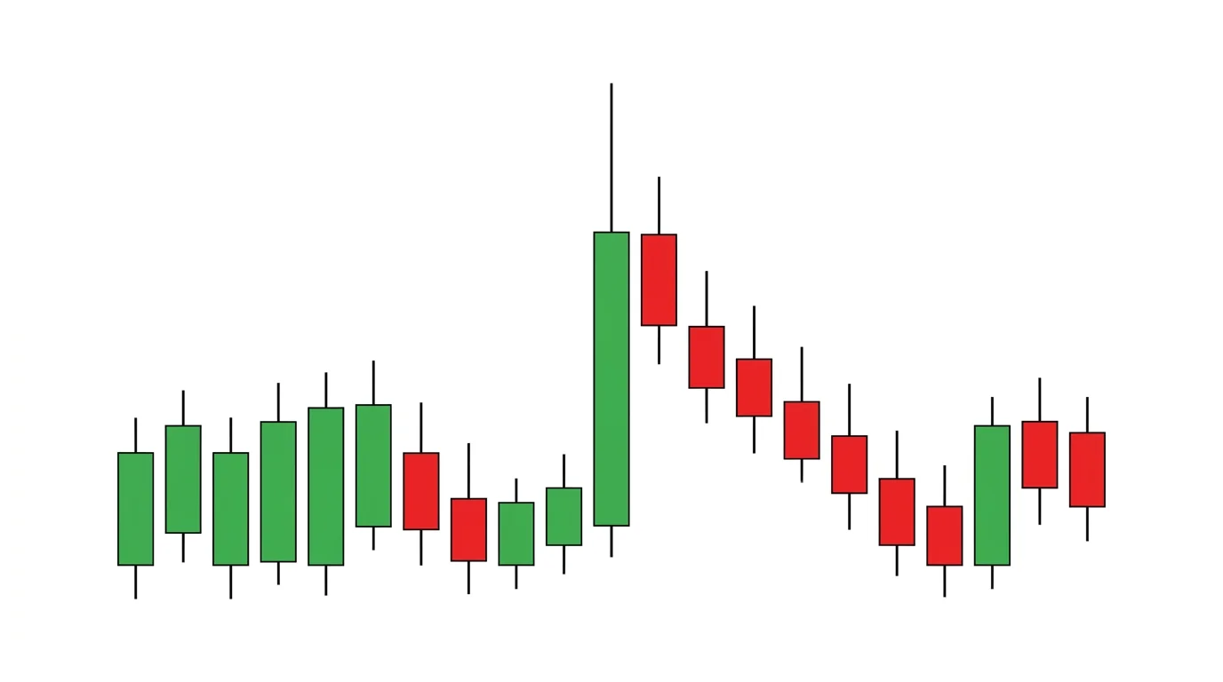 M5 chart diagram showing a sharp news-release spike candle followed by a full reversal candle that recovers most of the move, marking the fade entry