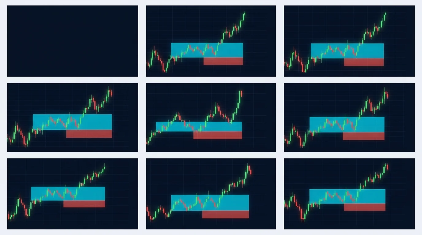 Dark-navy chart diagram showing a highlighted shaded order block zone with the stop loss line placed just beyond its far edge